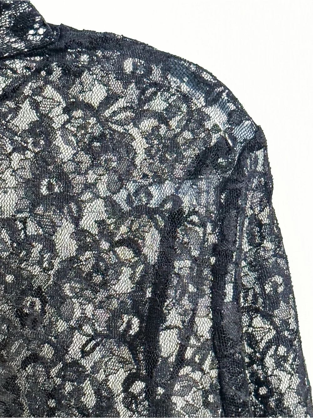 H&M Divided Black Floral Lace Twist Front Bell Sleeve Crop Top XS Goth